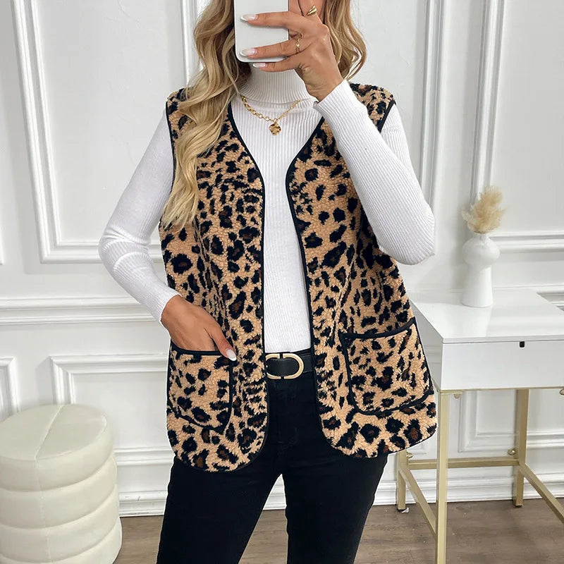 Gilets sans manches léopard amples pour femmes