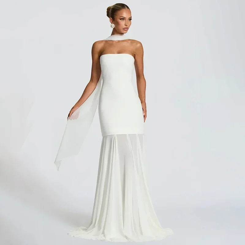 Robe Maxi sans bretelles à col écharpe pour femmes