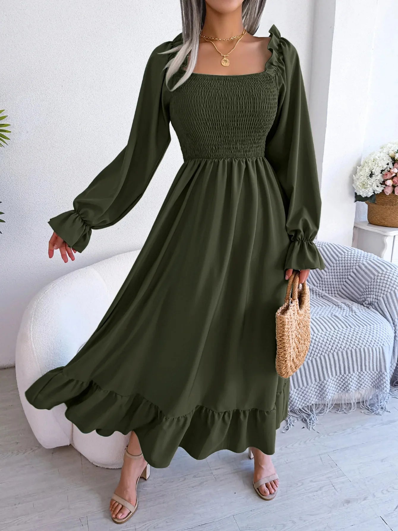 Robe longue avec dentelle pour femmes