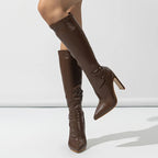 Bottes hautes à bout pointu et fermeture éclair pour femmes