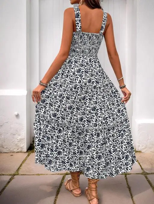 Robe d'été à imprimé Floral, avec col carré et cintré à la taille pour femmes