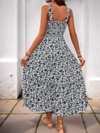 Robe d'été à imprimé Floral, avec col carré et cintré à la taille pour femmes