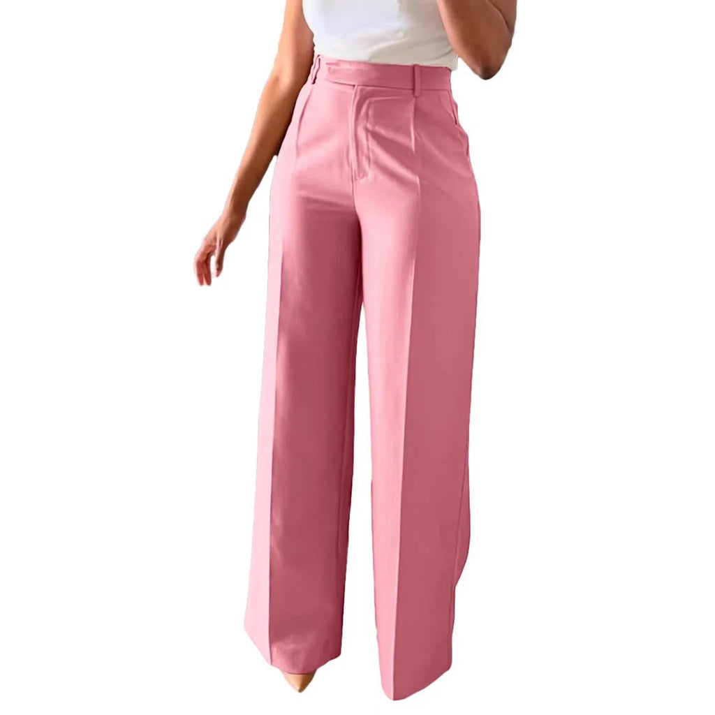 Pantalon formel taille haute fluide à jambe droite pour femmes