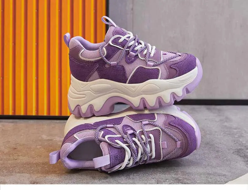 Baskets en maille daim en cuir véritable pour femmes