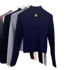 Pull tricoté ajouré à col mi-haut à manches longues pour femmes