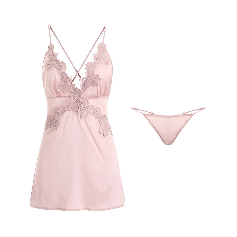 Chemise de nuit avec broderie dos nu pour femmes
