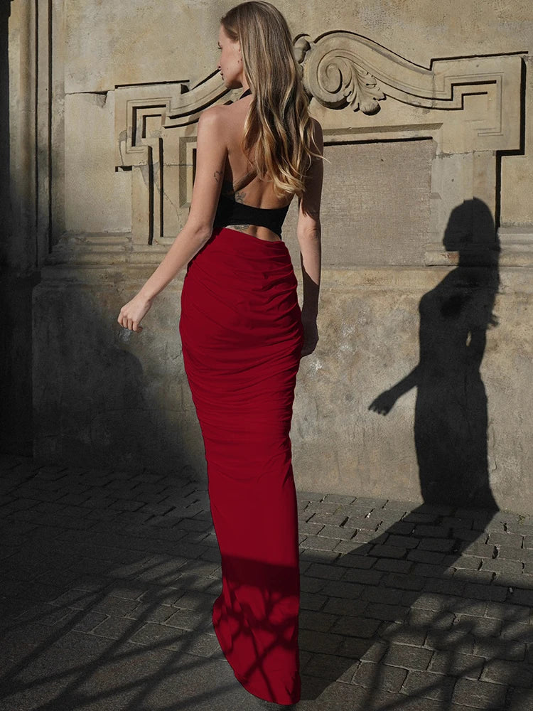 Robe longue en Patchwork, sans manches, fendue pour femmes