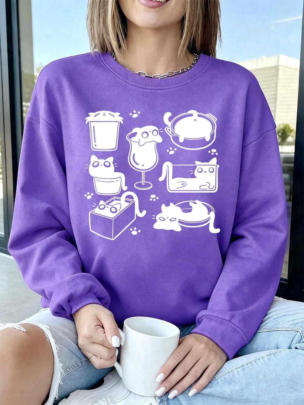 Sweat-shirts à capuche imprimés pattes de chat Art Line pour femmes