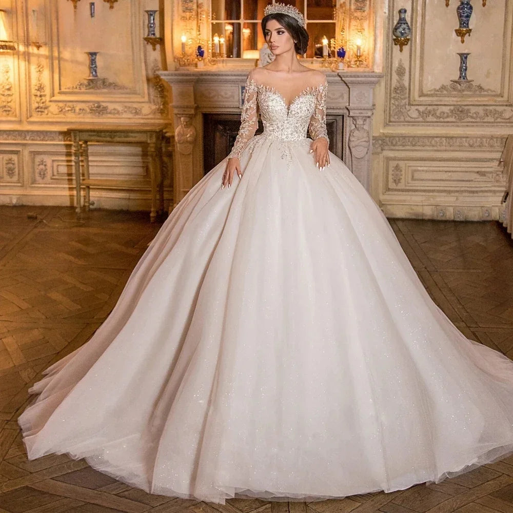 Robe de mariée à décolleté rond transparent pour femmes