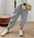 Pantalon court en coton et lin pour femmes
