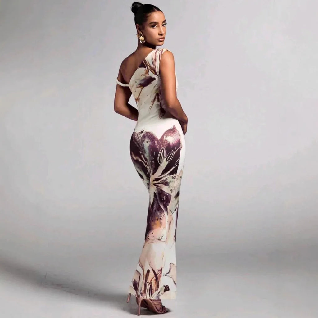 Robe longue décontractée à imprimé floral, sans manches pour femmes