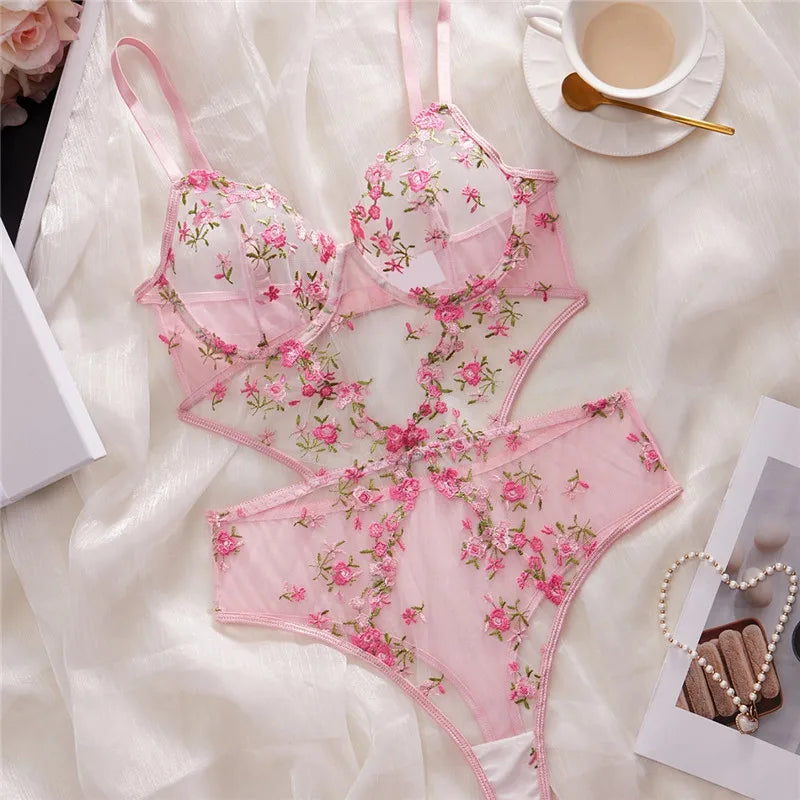 Lingerie sexy body une pièce soutien-gorge slips pour femmes