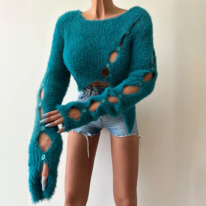 Pull femme à manches effet fourrure