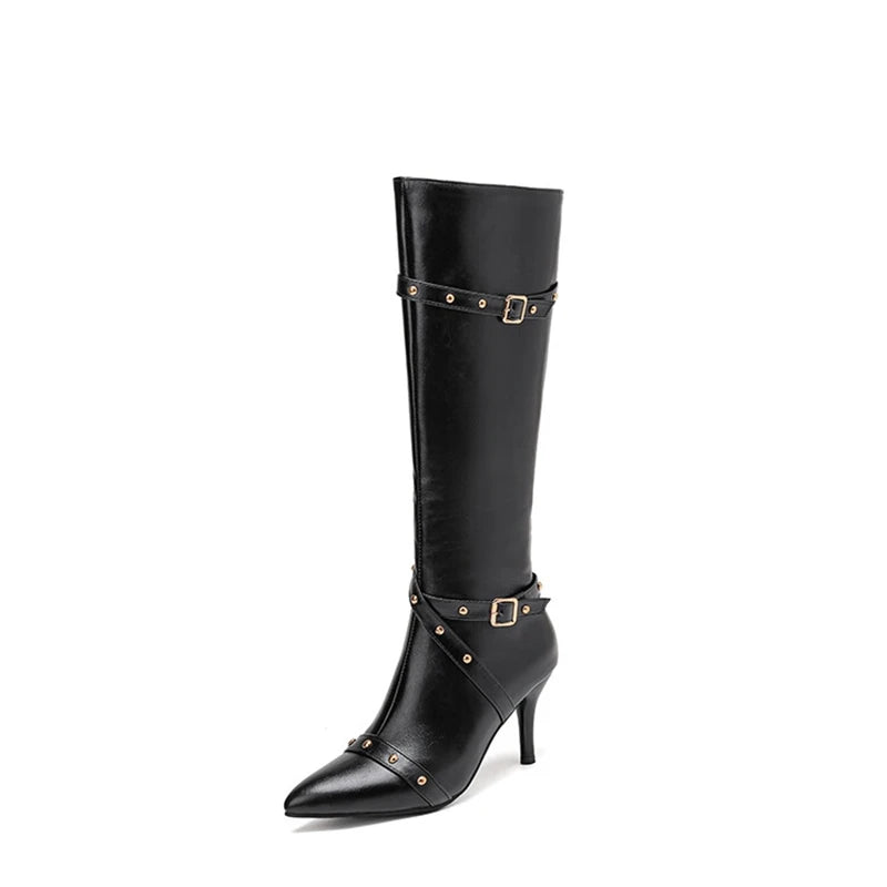 Bottes hautes à bout pointu et talon aiguille de 8 cm pour femmes