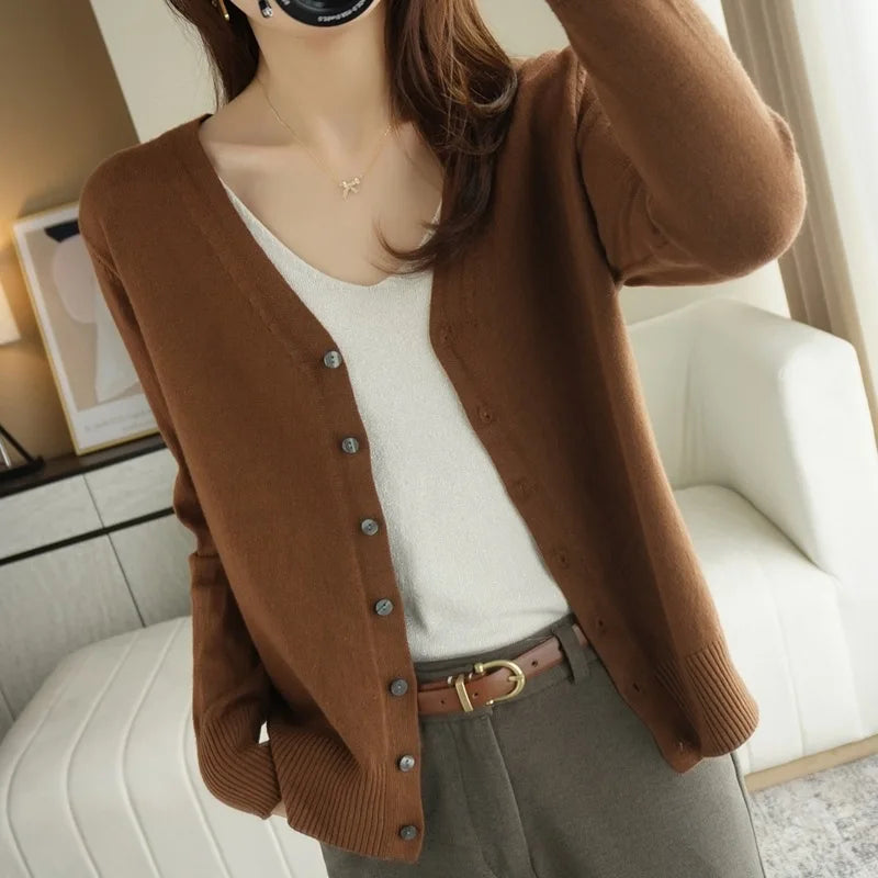 Cardigan tricoté à manches longues et col en v pour femmes