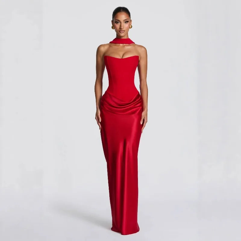 Robe Longue Bustier Plissée Femme – Style Élégant