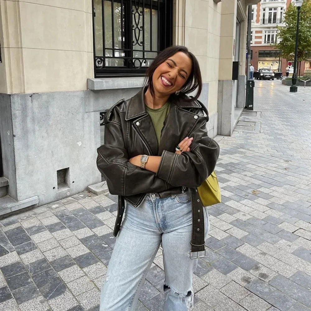 Veste courte en faux cuir pour femmes