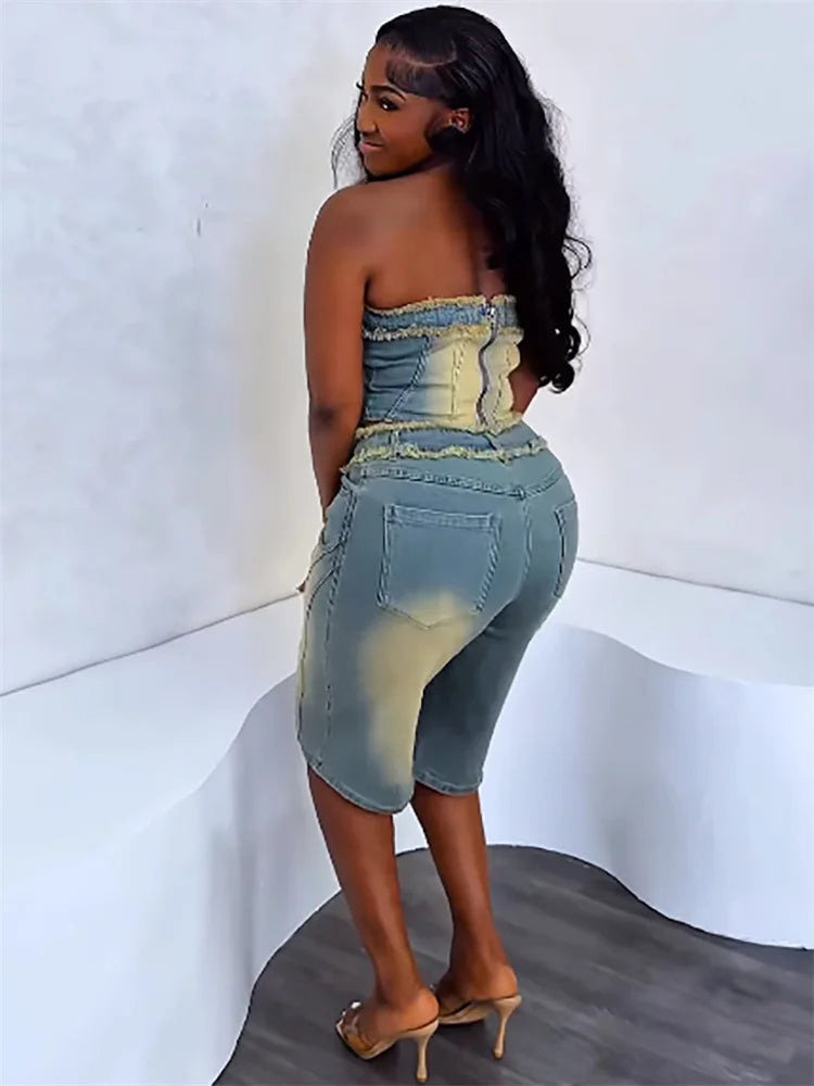 Ensemble 2 Pièce en jeans Shorts et top pour femmes