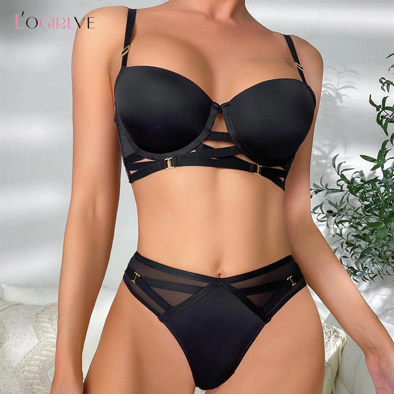 Ensemble Soutien-gorge creux et culotte taille basse pour femme