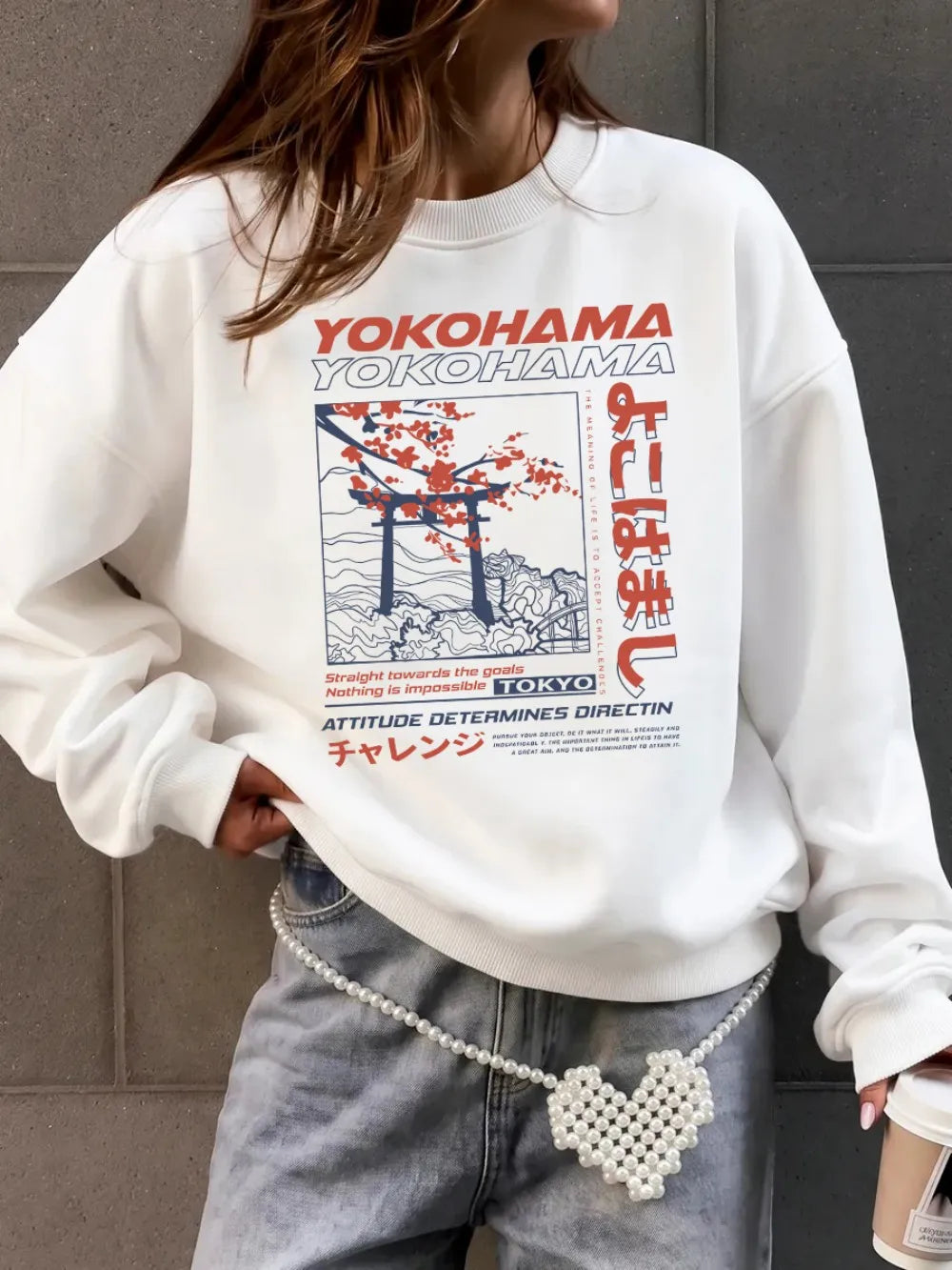 Sweat-shirts à imprimés lettres de style japonais pour femmes