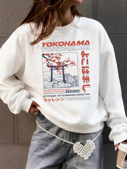 Sweat-Shirt Femme – Imprimé Lettres Style Japonais