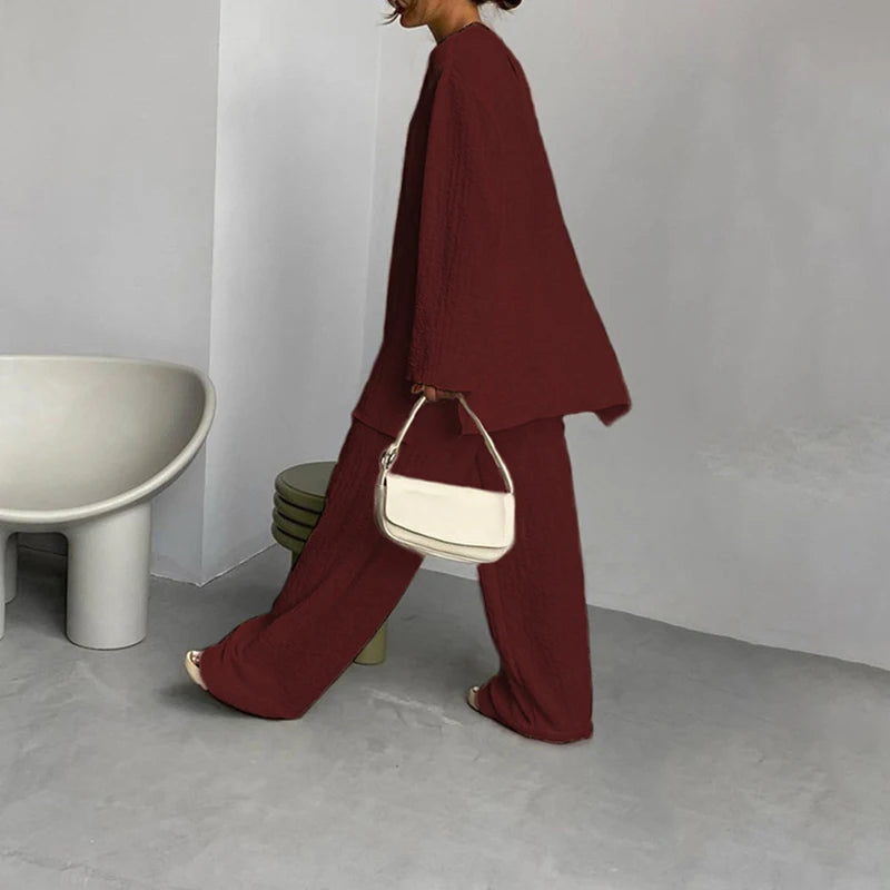 Ensemble femme pantalon monochrome décontracté