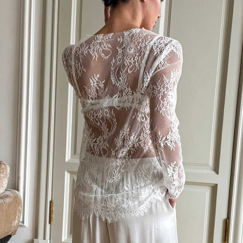 Haut en dentelle transparente sexy pour femmes