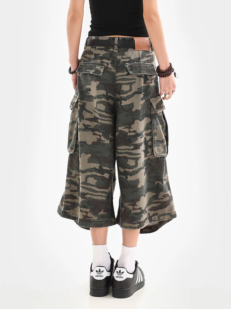 Short en jean camouflage style japonais pour femmes