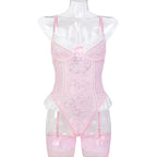 Body rose moulant en dentelle pour femmes