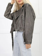 Veste vintage courte en pu faux cuir pour femmes