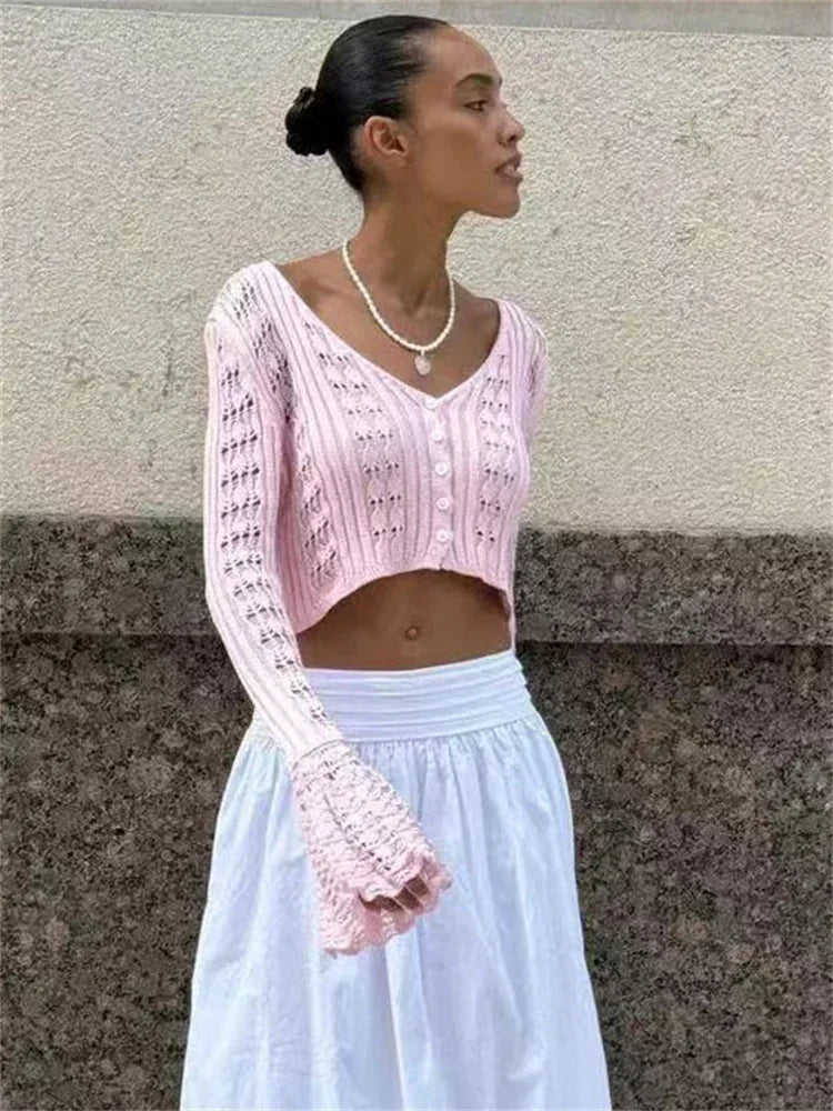 Pull cardigan tricots évider pour femmes