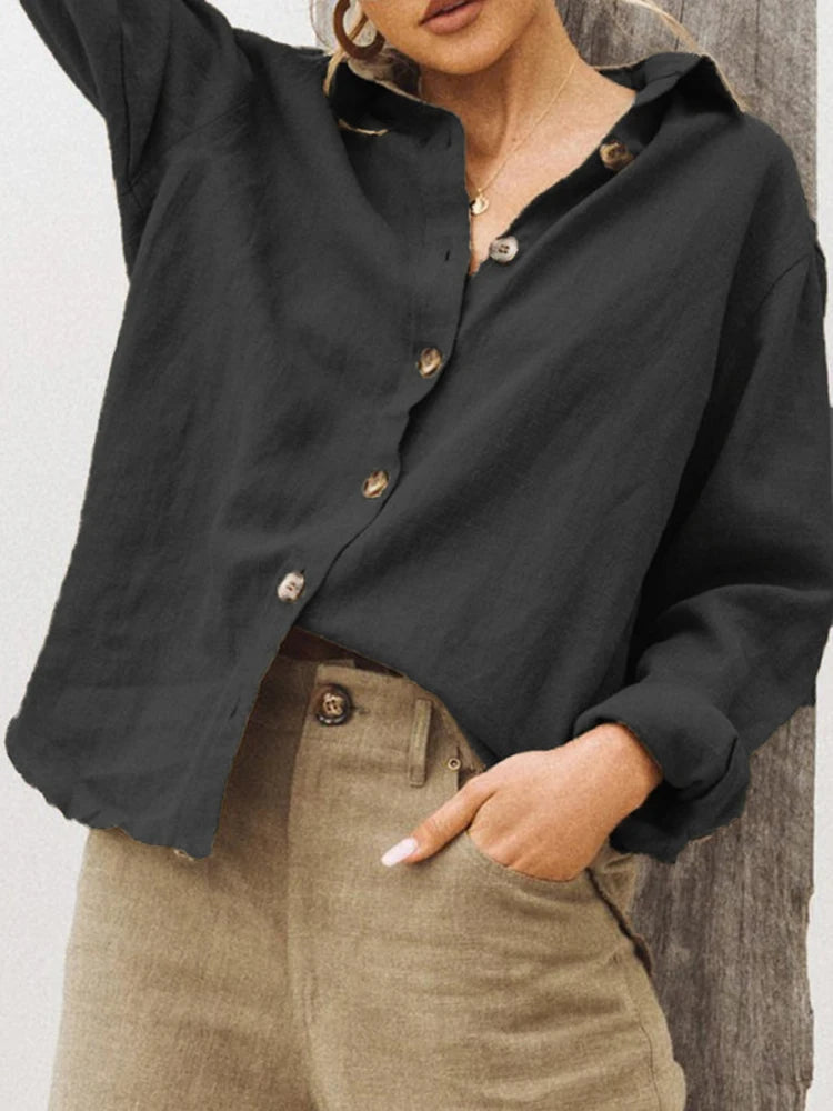 Chemise boutonnée à manches longues pour femmes