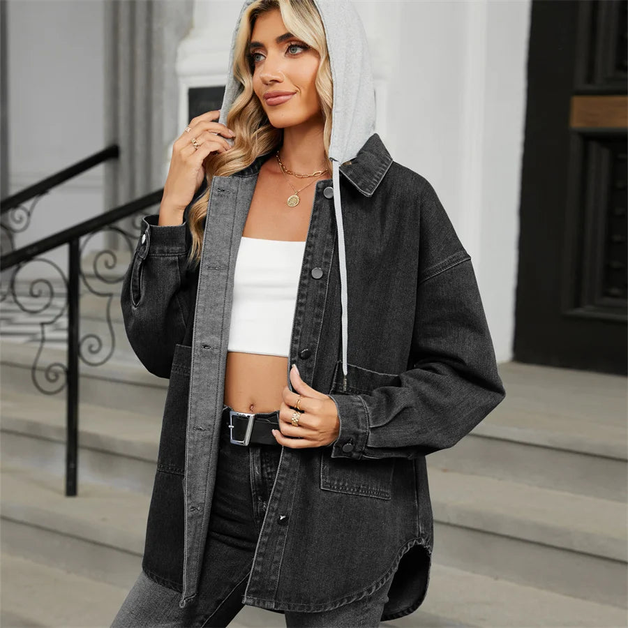 Veste en jean oversize à simple boutonnage pour femmes