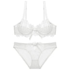 Ensemble de soutien-gorge transparent en dentelle avec nœud ultra-fin et culotte pour femmes