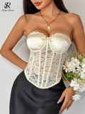 Débardeurs corset en dentelle sans bretelles pour femmes