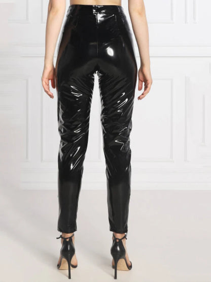 Legging Taille Haute en Similicuir Brillant Longueur Cheville