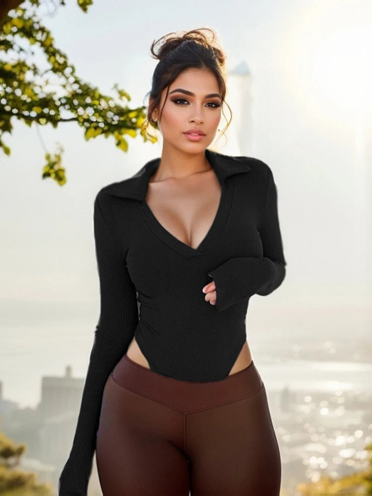 Body col en V moulant pour femmes