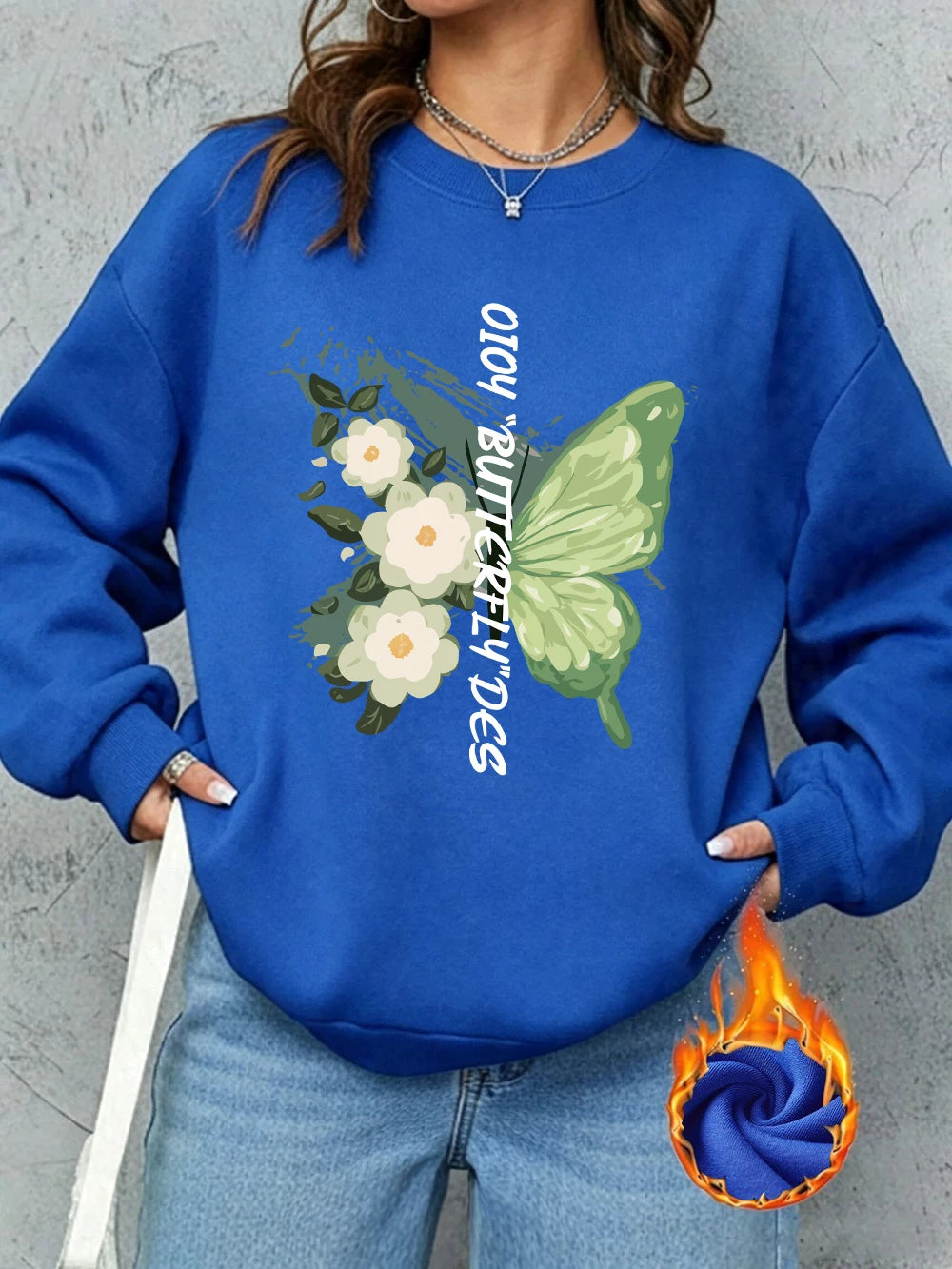 Sweat-shirts imprimés de fleurs de papillons verts pour femmes