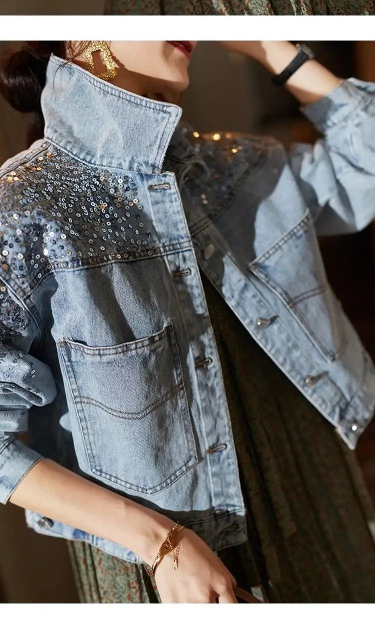 Veste en jean à paillettes pour femmes
