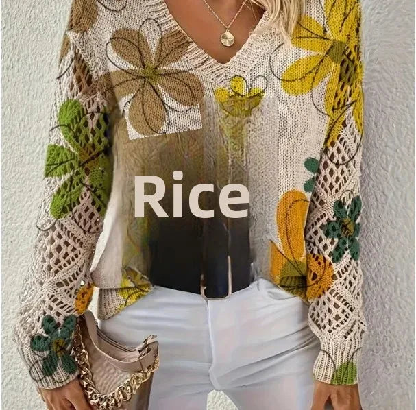 Pull à manches longues et col en v pour femmes