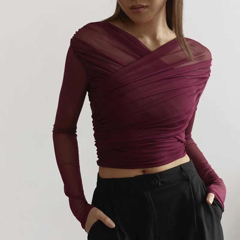 T-shirts transparent à manches longues pour femmes