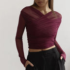 T-shirts transparent à manches longues pour femmes