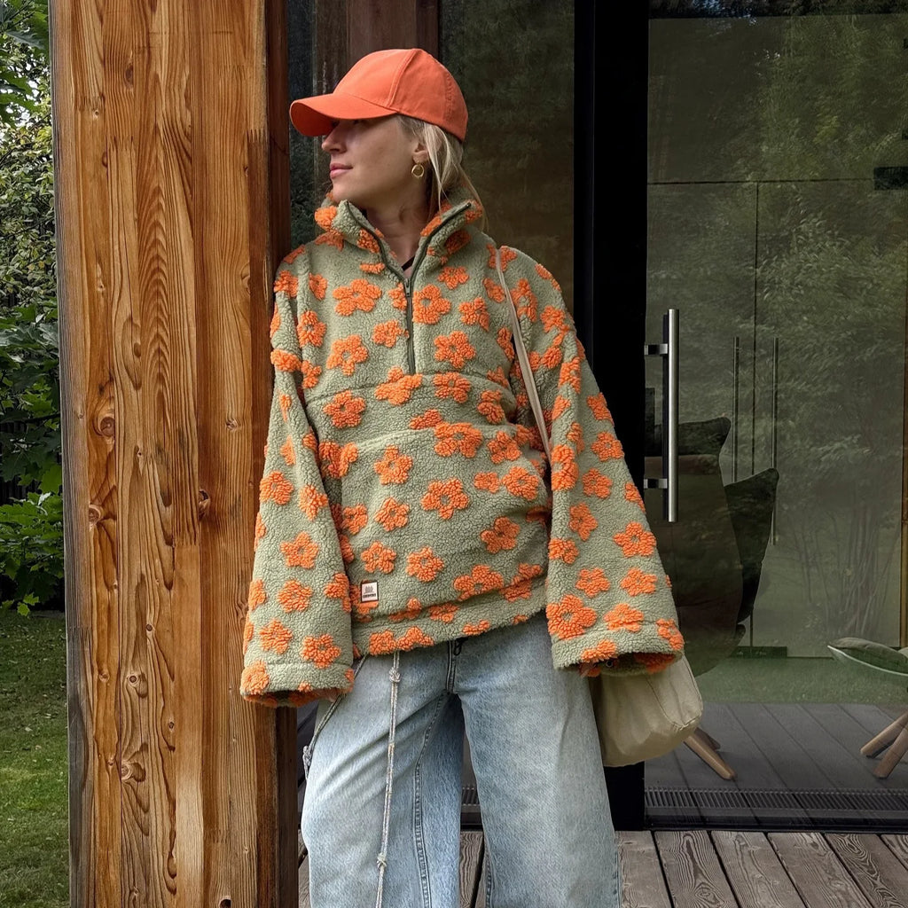 Sweat-shirt en polaire à fleurs pour femmes
