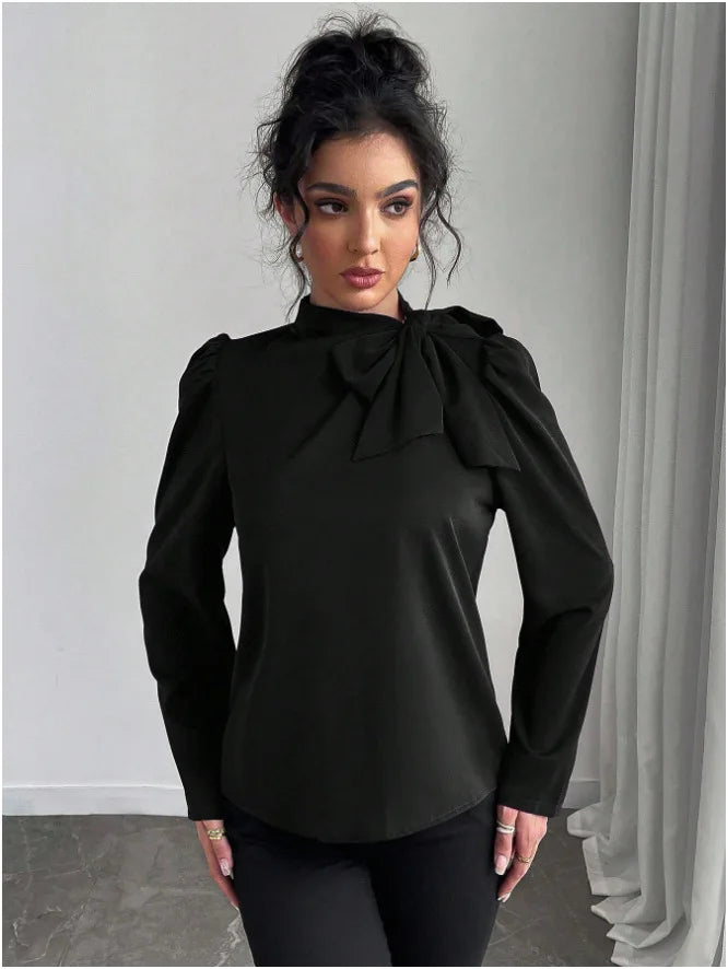 Chemise avec nœud et à manches longues pour femmes