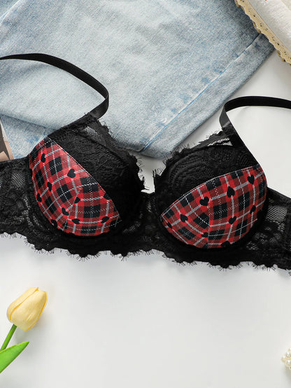 Soutien-Gorge en Dentelle à Carreaux Femme