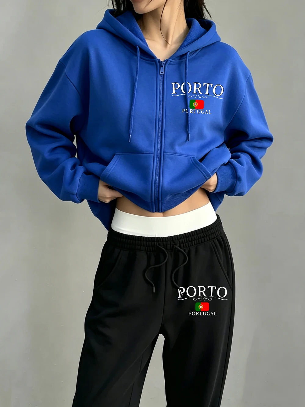 Ensemble 2 pièces de sweats à capuche zippés pour femmes