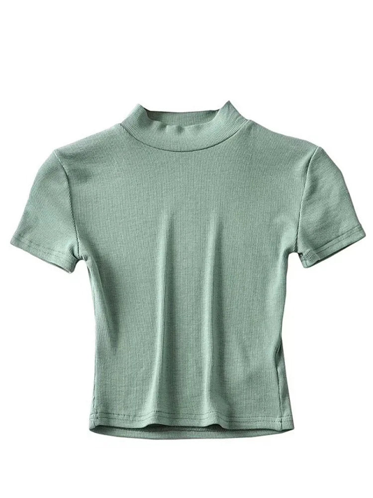 T-shirt côtelé à manches courtes pour femmes