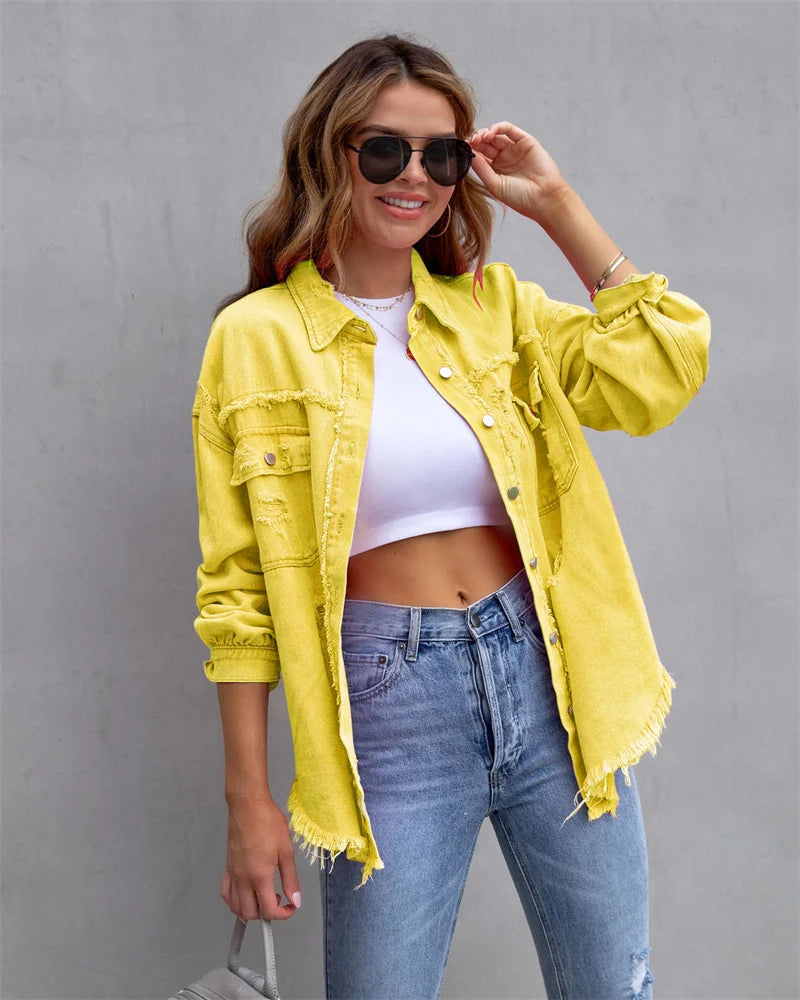 Veste en jean style chemise pour femmes