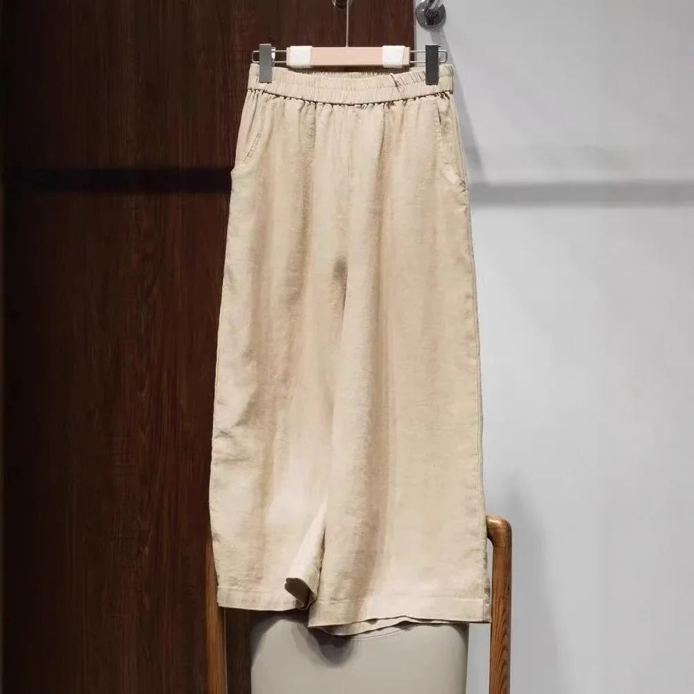 Pantalon amincissant en coton et lin pour femmes