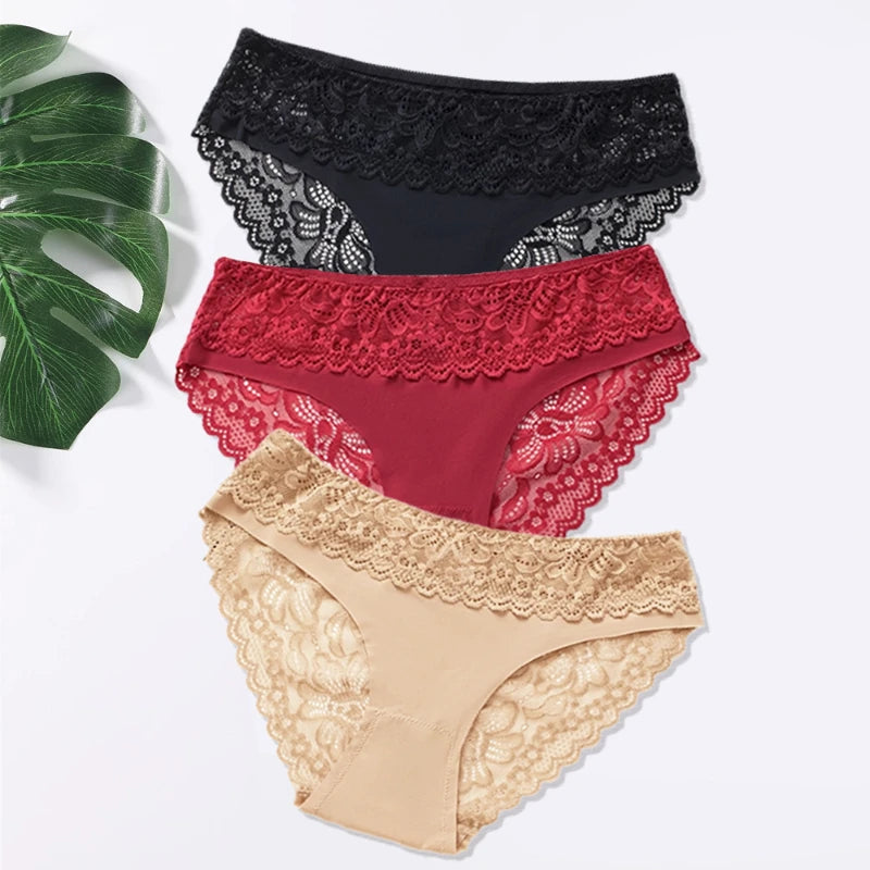 Lot de 3 Culottes Femme – Dentelle et Taille Basse